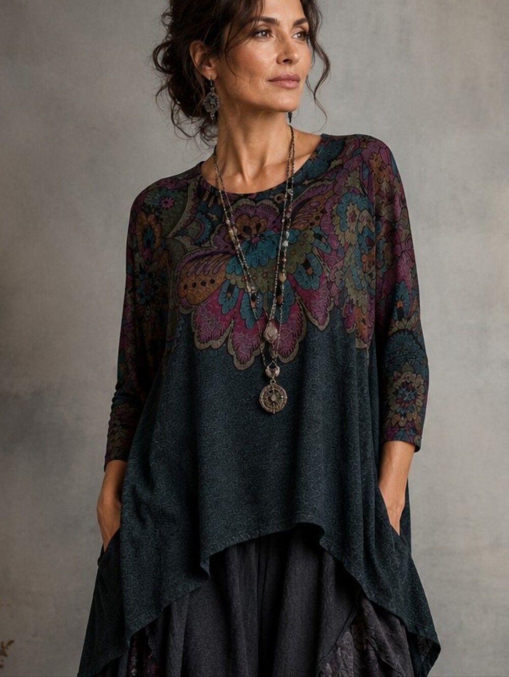 Women's Oversized Organic Cotton Asymmetrical Blouse Tunic Sharkbite Lagenlook